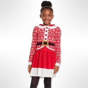 Holiday Sweater Mrs. Claus Christmas Sweater Dress Size 10 -12 Santa Hat Hood